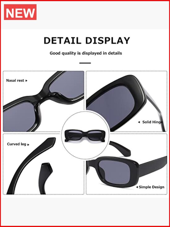 Trendy Retro Rectangle Sunglasses UV400 Protection Square Frame main image 5